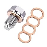 M12 x 1.5 Magnetic Oil Drain Plug, Magnetic Stainless Steel Oil Pan Drain Nut Bolt with 5 PCS Copper Crush Washer Anti Leakage, Universal Leak-proof Replacement,Fits Most Cars, Motorcycles, Boats