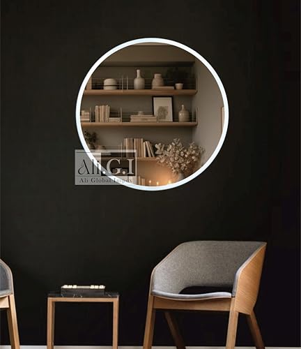Image of Ali.G.I - Vanity Round Wall Mirror with Bright White Frame in 24 Inch / / Elegant Mirror for Bathroom, Bedroom, Living Room, Office, Entryways, Hotel, Restaurant (White, 24 Inch)