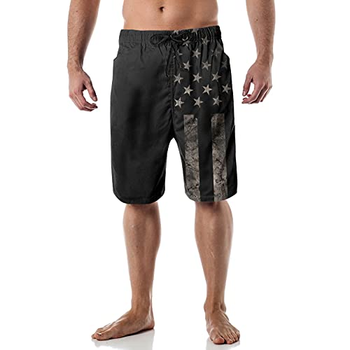 Ub American Flag Swim Trunks For Men Beach Board Shorts With Mesh Lining Mens Black Usa Flag Summer Quick Dry Black, M #TOP1