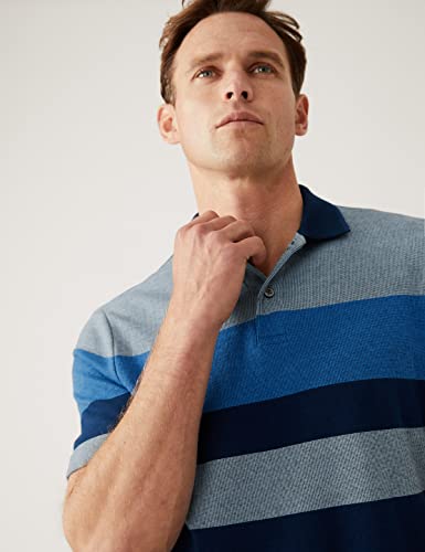 Image of Marks & Spencer Mens Striped Cotton Collared Neck Regular Fit Polo Shirt