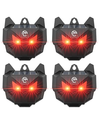 Solar Coyote Deterrent Predator Lights - Nocturnal Animal Repeller with Red LED Flashing Lights for Chicken Coop Yard & Garden Protection Against Raccoons Foxes Deer Skunks Hawks