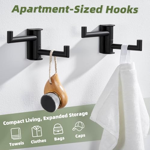 APLusee Swivel Towel Hook Matte Black 2 Pack, 304 Stainless Steel Towel Holder Bathroom Robe Hook, Folding Wall Hook Wall Mounted by APLusee - Image 3