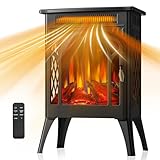 Electric Fireplace Stove, 1500W, Fast Heating, X Infrared Fireplace Heater with Remote Control, 8H Timer, Freestanding Stove with Adjustable 3D Flame Overheat Protection, Indoor Fireplace