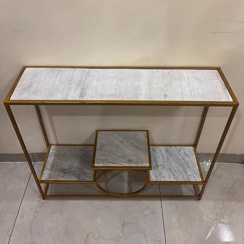 Image of Marble Top Console Table with 3 Shelves, 92cm x 25cm x 76cm