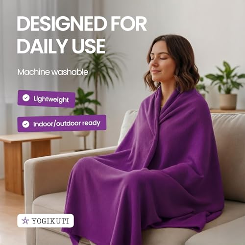 Image of Yogikuti Cotton Iyengar Yoga Blanket | Soft Breathable Yoga Support Blanket for Restorative & Iyengar Yoga, Meditation, Pranayama Practice | Yoga Accessories & Props (Purple)