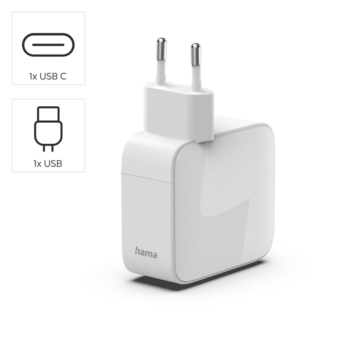 Hama Caricabatterie rapido 65 W GaN, 2 x USB-C con cavo retrattile integrato (70 cm), Power Delivery & Qualcomm Quick Charge 3.0, compatto, protezione corto-circuito, ideale per PC portatile