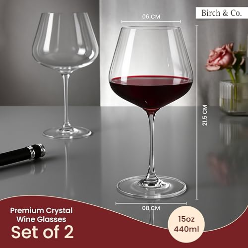 Image of Birch & Co. Wine Glass - Wine Glasses Set - Crystal Clear, Lead-Free, Elegant Stemware for Red & White Wine, Dishwasher Safe, Elegant Gift for Parties & Celebrations, Set of 2, CellarMuse