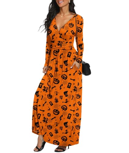 Image of LILBETTER Women Long Sleeve Deep V Neck Loose Plain Long Maxi Casual Dress