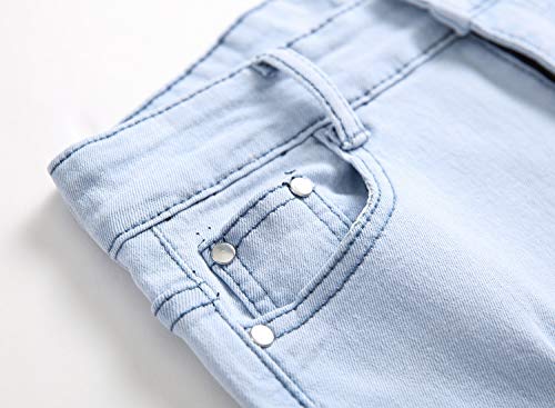 Boy's Light Blue Ripped Distressed Skinny Fit Knee Zipper Stretch Slim Denim Jeans Pants #TOP2