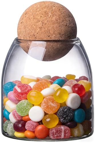 GZZHPFY 500ml/16 oz glass storage container, ball cork,cute decorative round glass bottle, can be used for spices, sugar, salt, tea, nuts, coffee beans, cereal storage (16, ounces)