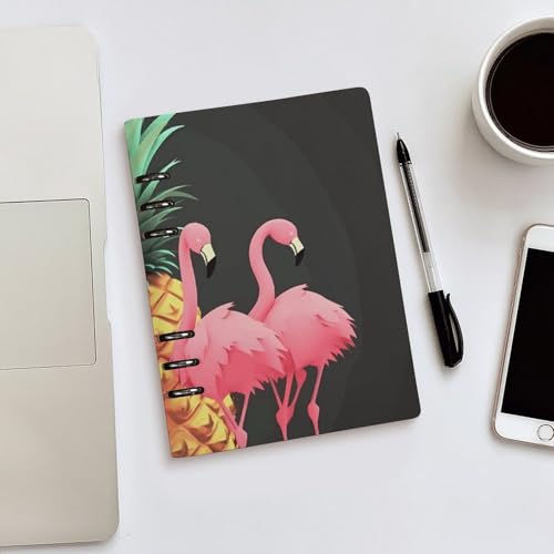 Cuaderno A5 de piel sintética premium recargable con diseño de flamencos 5