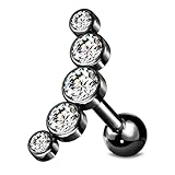 Stachelkleid Piercing para barbell, circonitas, varios colores, acero quirúrgico de 1,2 mm, 6 mm de largo, color dorado, plateado, negro, hélix, tragus, oreja, 6mm x 1,2mm, Acero inoxidable