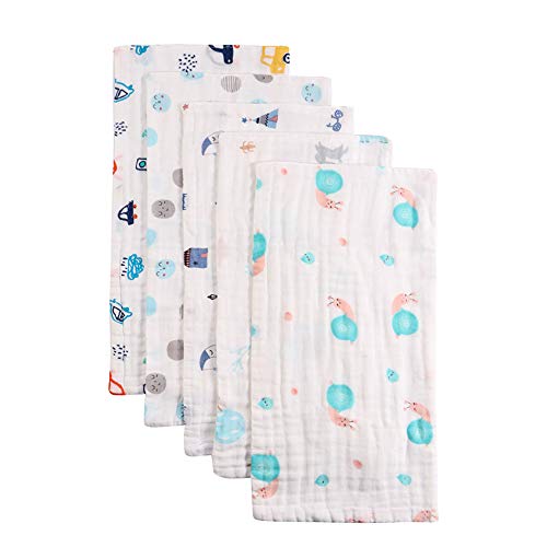 norinori Baby Burp Cloth - Toddler Burp Clothes, 5-Pack, Large 20''x10'' Size, Newborn Towel, 100% Organic Cotton Muslin, Hand Wash Cloth, Soft, Absorbent, Machine Washable, Baby Shower (Blue)