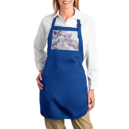 Tablier cuisine bleu avec motif cerisier de printemps imprimé - 2
