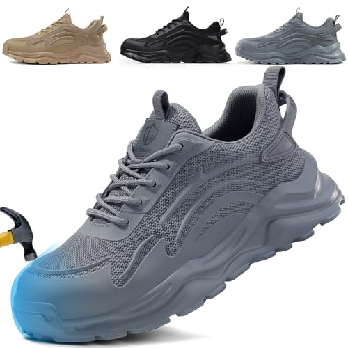 Image of Steel Toe Shoes for Men, Lightweight Safety Work Shoes, Breathable Puncture-Resistant Work Shoes for Warehouse, Factory and Light Construction
