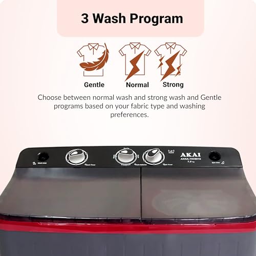 Image of Akai 10.5 Kg, 5 Star, Semi Automatic Top Loading Washing Machine (AKSA-105WGBFG) Grey Black Full glass