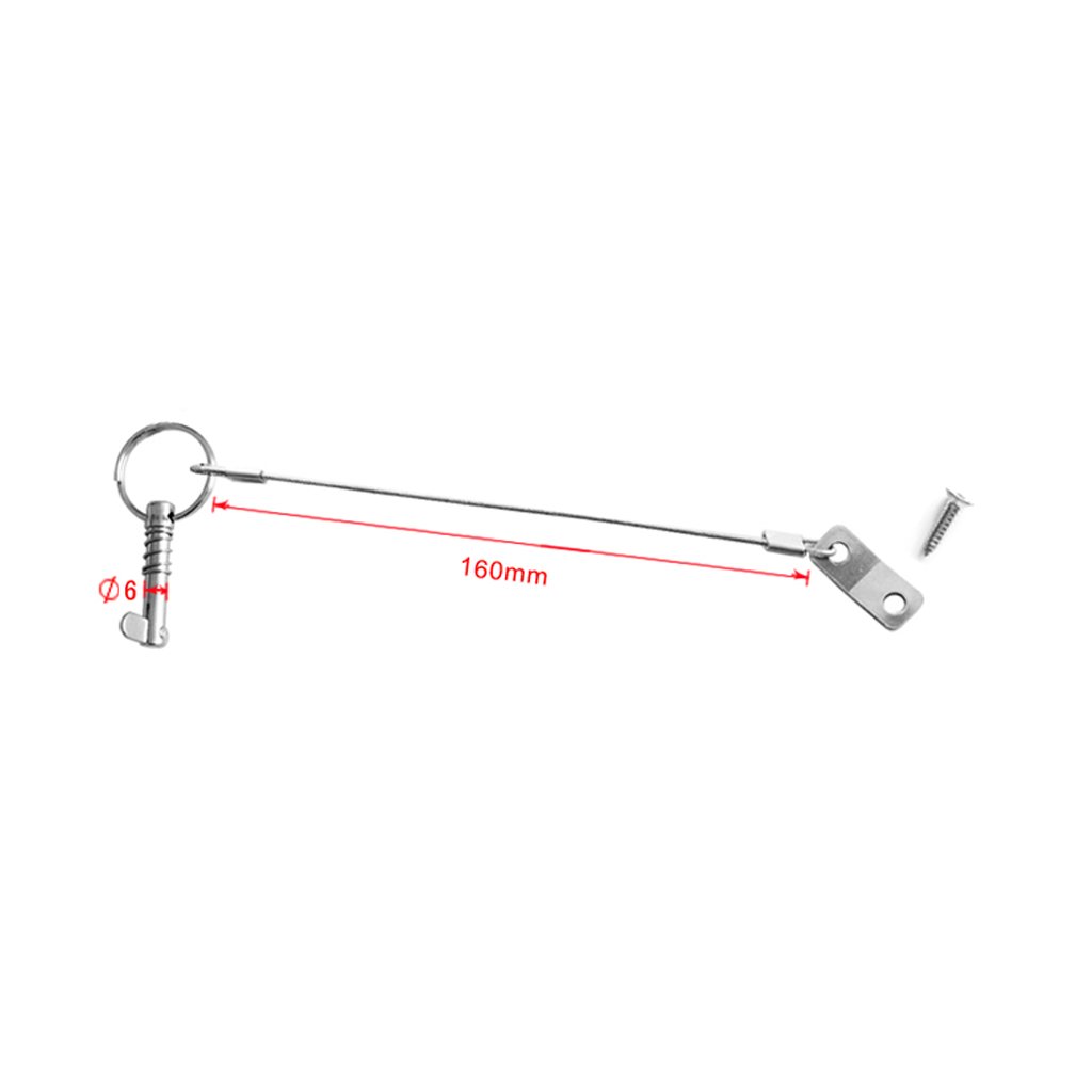 Diagram illustrating the overall dimensions of the quick release pin and lanyard