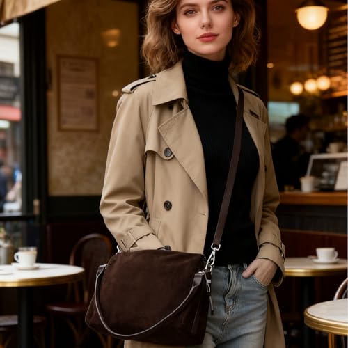Image of Suede Tote Bags for Women, Suede Purse Handbag Vintage Slouchy Hobo Shoulder Crossbody Bag