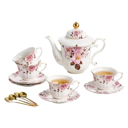 TATSUMI Country Roses Porcelain Tea Set, European...