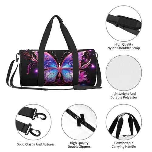 Travel Duffle Bag Weekender Bags for Men Women with Shoe Compartment Large Capacity Weekender Overnight Bag Purple Butterfly Carry On Tote Bags Sport Gym Bag for Travel Yoga, Black, One Size4