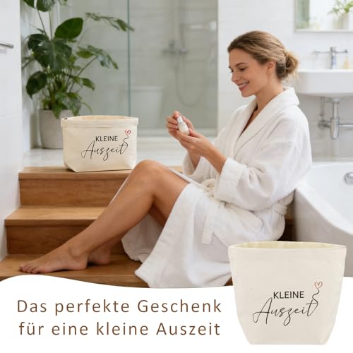 Xvbhaq Geschenkkorb für Frauen, Praktischer Wiederverwendbarer Canvas Korb mit Herzmotiv und Schönem Druck, Perfektes Entspannungsgeschenk zur Kleinen Auszeit für Geburtstag und Jubiläum