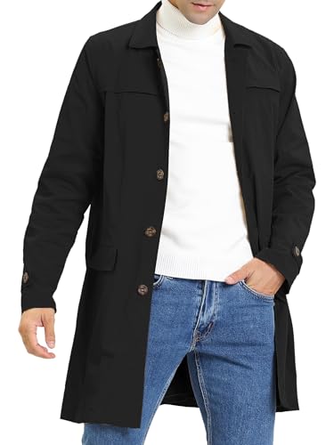 Lars Amadeus Men's Trench Coat Single Breasted Button Down Jacket Long Overcoat