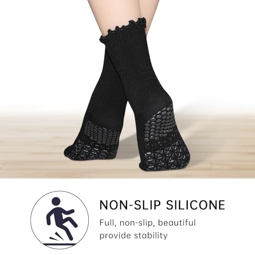 GRPSKCOS Yoga Non Slip Socks 3 Pairs Pilates Socks with Grip Women Grip Sock for Ballet Barre Home Workout Hospital3