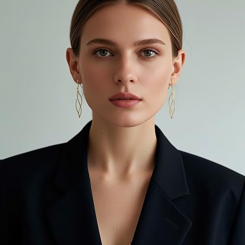 Gold Dangle Earrings 14K Gold Earrings for Women Dangling Earring Sleek Minimalist Twisted Lines Drop Earring for Women Trendy4