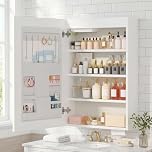 3 Shelves LED Bathroom Mirror Cabinet with Shaver Socket,Wall Mounted Mirror Cabinet with 3 Colors Adjust-Lights&Concealed Storage,Single Door Bathroom Cabinets with Mirror,Bathroom Storage Cupboard
