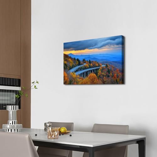 Image of Foggy Forest Wall Art for Office Blue Ridge Mountains Pictures for Living Room Decor Nature Mountains Canvas Prints National Park Poster Autumn Landscape Painting Artwork Bedroom Decorations 16x24 inch