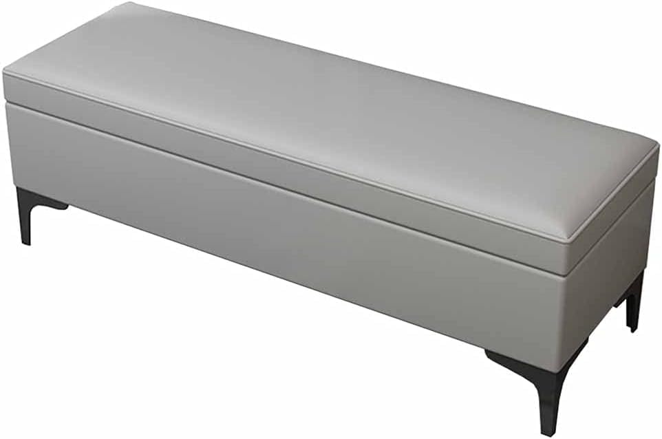 Tabouret à langer en cuir PU 80x40x42 cm gris avec pieds en métal
