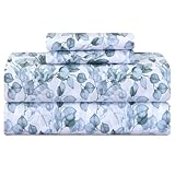 Feather & Stitch Printed 500 TC Queen Size 4pc Damask Bed Sheet Set, 100% Soft Cotton Breathable Bedsheets, 18' Deep Pockets Sateen Weave Striped Bedding Mattress Resort Hotel Luxury - Green Leaf