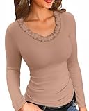VICHYIE Womens Fall Clothes Long Sleeve Shirts Scoop Neck Ribbed Knit Slim Fitted Trendy Casual Tops Khaki XL