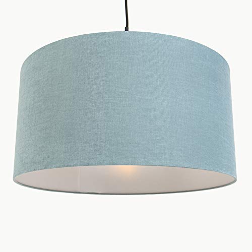 QAZQA Pendelleuchte Schwarz Mit Blauem Textilschirm - 50 Cm Durchmesser, Dimmbar, Für Wohnzimmer & Schlafzimmer