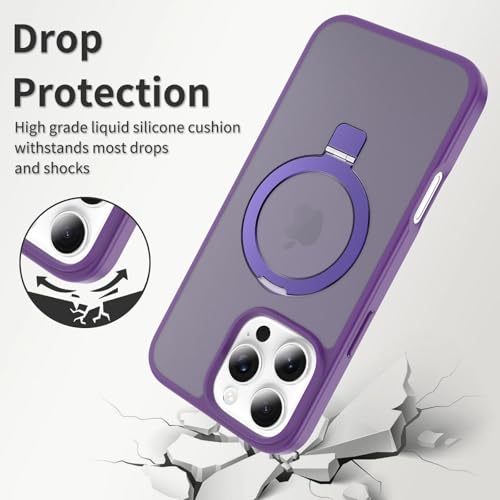 Image of Magnetic for iPhone 16 Pro Max Case, 6.9 inch, Compatible with MagSafe, Rugged Kickstand, Not-Yellowing Military-Grade Protection, Matte Purple