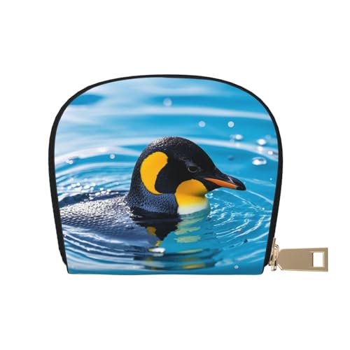 Penguin Puddle Print Credit Card Holder, PU Leather Small Card Bag Wallets with Zipper for Women Men id Business Card