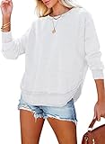 EVALESS Fall White Sweatshirts for Women 2023 Casual Solid Color Crewneck Long Sleeve Side Split Irregular Curved Hem Tunic Tops Shirts Loose Fit Pullover Medium