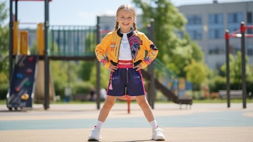 KPJSDT Girls Stage Costume Jacket Tank Top Shorts Set Printed Halloween Outfit for Kids Party Dress Up