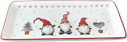 Platos rectangulares de porcelana para servir gnomos de Navidad para servir ensalada, pasta, queso, aperitivo, jamón, apto para lavavajillas