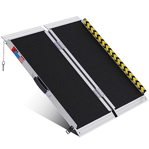 WHALEMOTOR Portable Wheelchair Ramp 3FT, Anti-Slip Aluminum Folding Portable Ramp, Wheelchair Ramps for Home, Weight Capacity Up to 800 LBS, with Transition Plates Above and Below, Loading Dock Plates