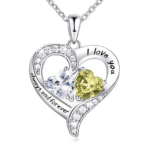 Blinggem Heart Necklaces For Women, 925 Sterling Silver Necklace For Women, Birthstone Necklace For Women, Jewelry For Women With 2 Birthstones, Women’s Jewelry Diamond Customized Pendant Necklace, Valentine’s Day Mother’s Day Christmas Birthday Anniversary Jewelry Gifts For Women Wife Mom Girlfriend Daughter Friend Her Sister #TOP16