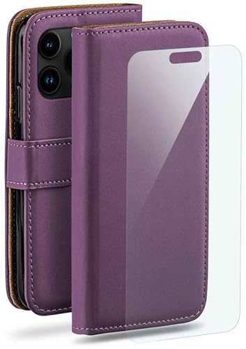 Étui iPhone 15 Pro Max moex en cuir synthétique violet avec son film protecteur d'écran