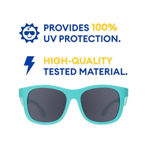 Image of Babiators Kids Sunglasses With UV400 Lens for 3-5 Years Kids, 100% UVA + UVB Sun Protection | Non-Breakable Flexible Rubber Frame, Shatter and Impact Resistant, BPA Free | The Navigators - Turquoise