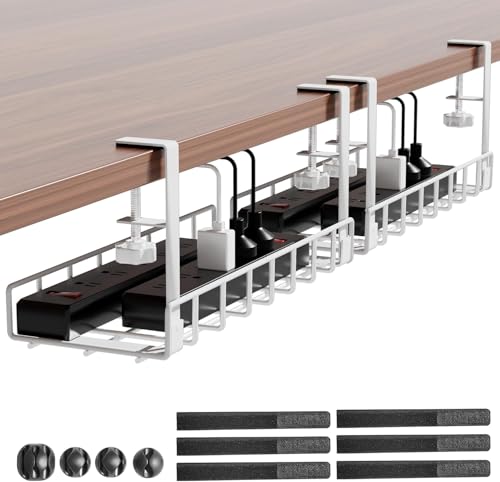 Xpatee - Vassoio per la gestione dei cavi sotto la scrivania, confezione da 2, gestione dei fili aggiornata senza trapano, senza viti, vassoio per cavi con morsetto per organizer per cavi, rack per