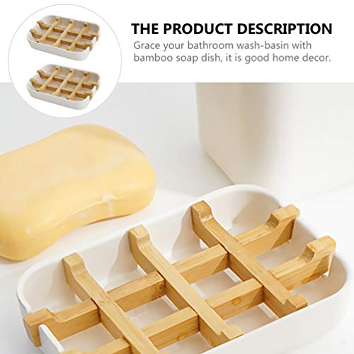 Yardwe 2 Unidades de Saboneteira de Dreno de Bambu Saboneteira de Bancada Destacável Bandeja Porta-