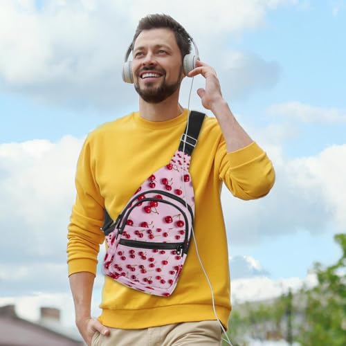 Mochila bandolera para hombre rosa cereza con cremallera y correa de hombro ajustable 3