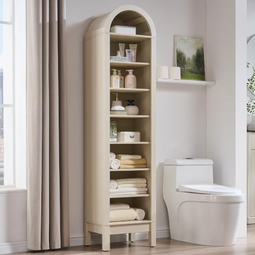 Image of IFBUY 71 inch Tall Arched Bathroom Storage Cabinet, 8-Tier Modern Farmhouse Storage Cabinet with Adjustable Shelves, Wood Freestanding Cabinet for Bathroom, Living Room, Entryway, Hallway (Cream)