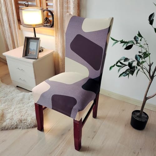 Image of Styleys Chair Covers for Dining Room, Stretch Dining Chair Cover, Washable Spandex Kitchen Chair Slipcovers (Set of 4, Purple Bricks Pattern, SD3226)