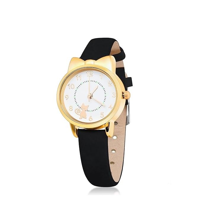 BentingKids Watch - Adorable Cat Pattern Quartz Watches and Leather Bracelets for Children's Day and Graduation