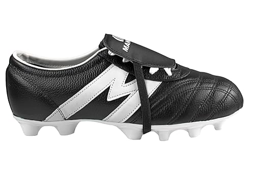 Manriquez Professional Soccer Cleats MID SX, Genuine Leather, Black and White, Firm Ground